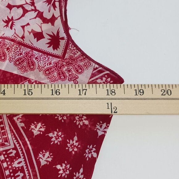 RAVE Y2K Red White Bandana Print Asymmetrical Hem Sheer Top - Picture 10 of 12